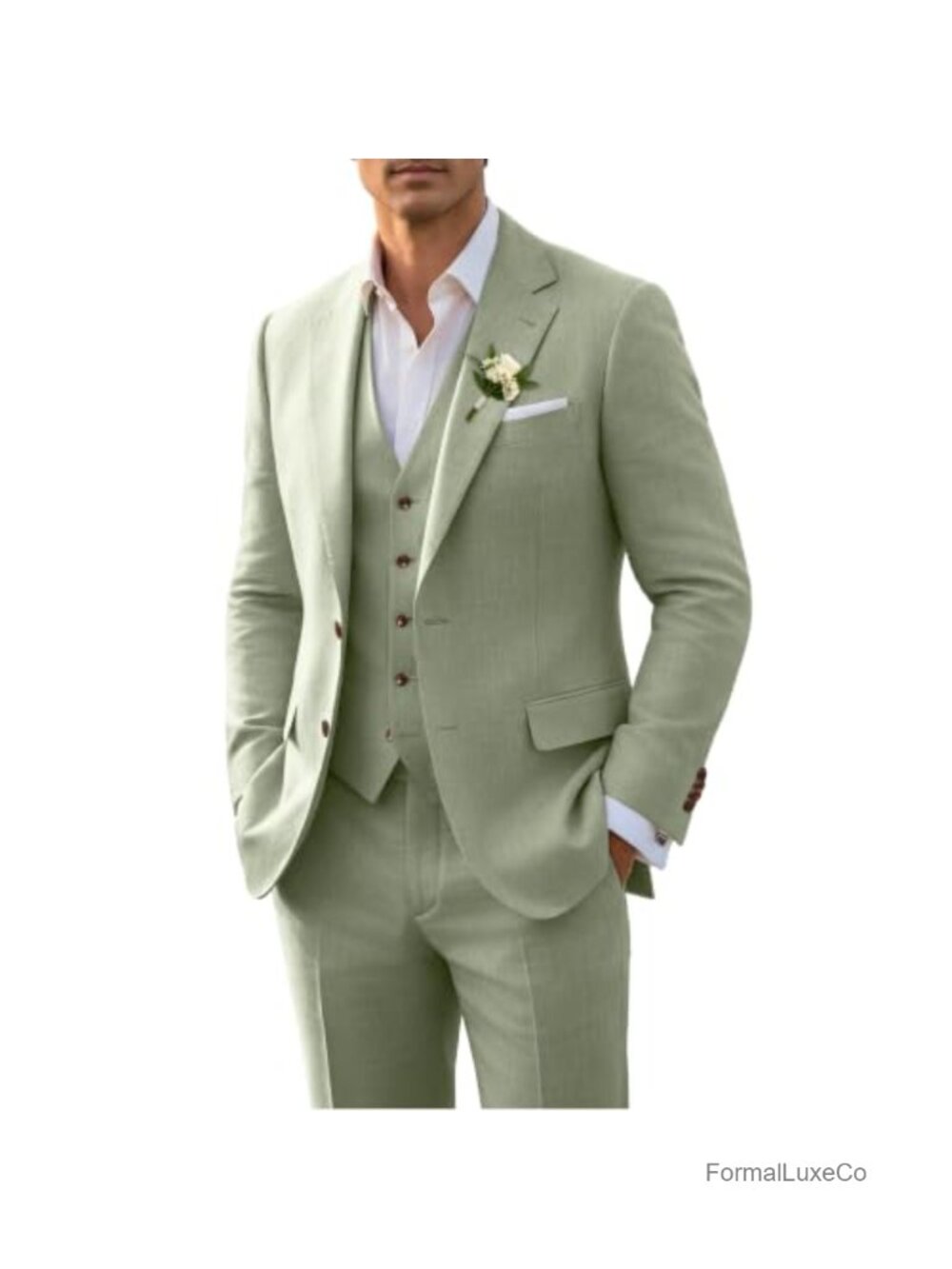 Men's 3-Piece Linen Suit Slim Fit Wedding Prom